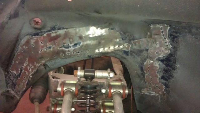 We started by stripping the car down and removing the quarters by drilling out the spot welds